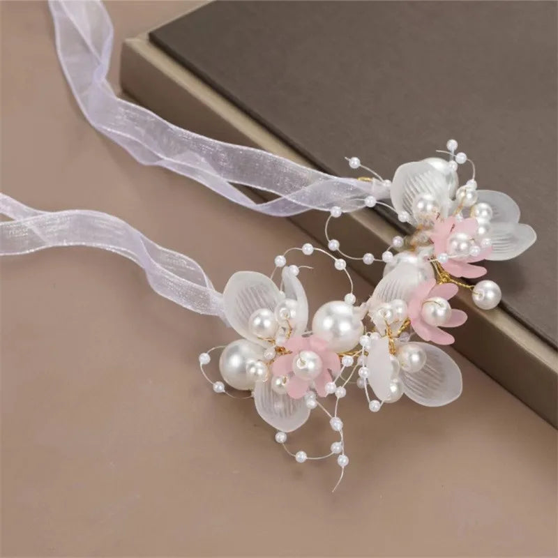 Wrist Flower Artificial Pearls Bridesmaid Children Hand Flower Marriage Beautiful Bride Wedding Bracelets Girls Romantic