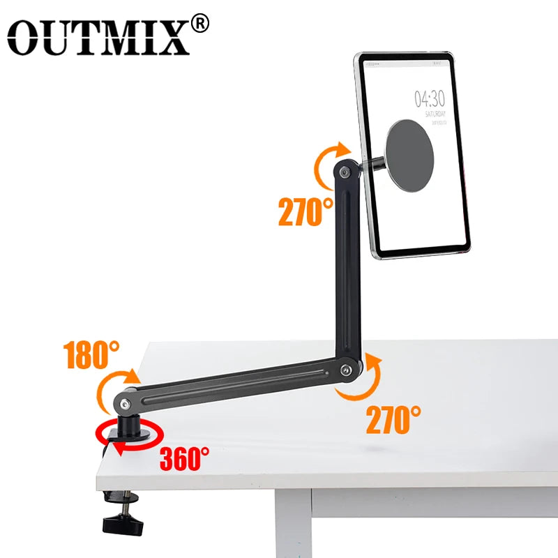 Magnetic Tablet Stand Holder Tablet Desk Mount Adjustable Foldable Tablet Arm Mount with 360° Rotate Base for iPad and iPhones