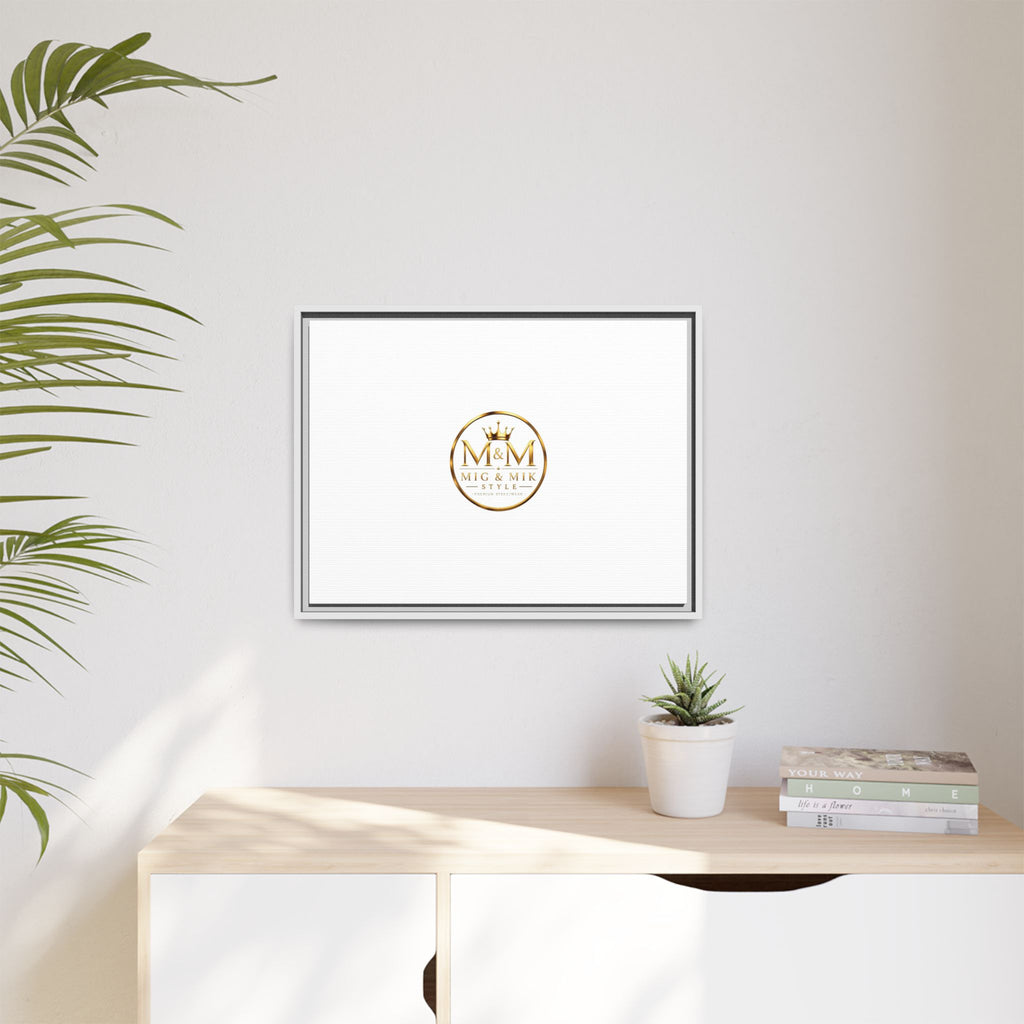 Framed Matte Canvas Print — Gold Mig & Mik Logo Wall Art