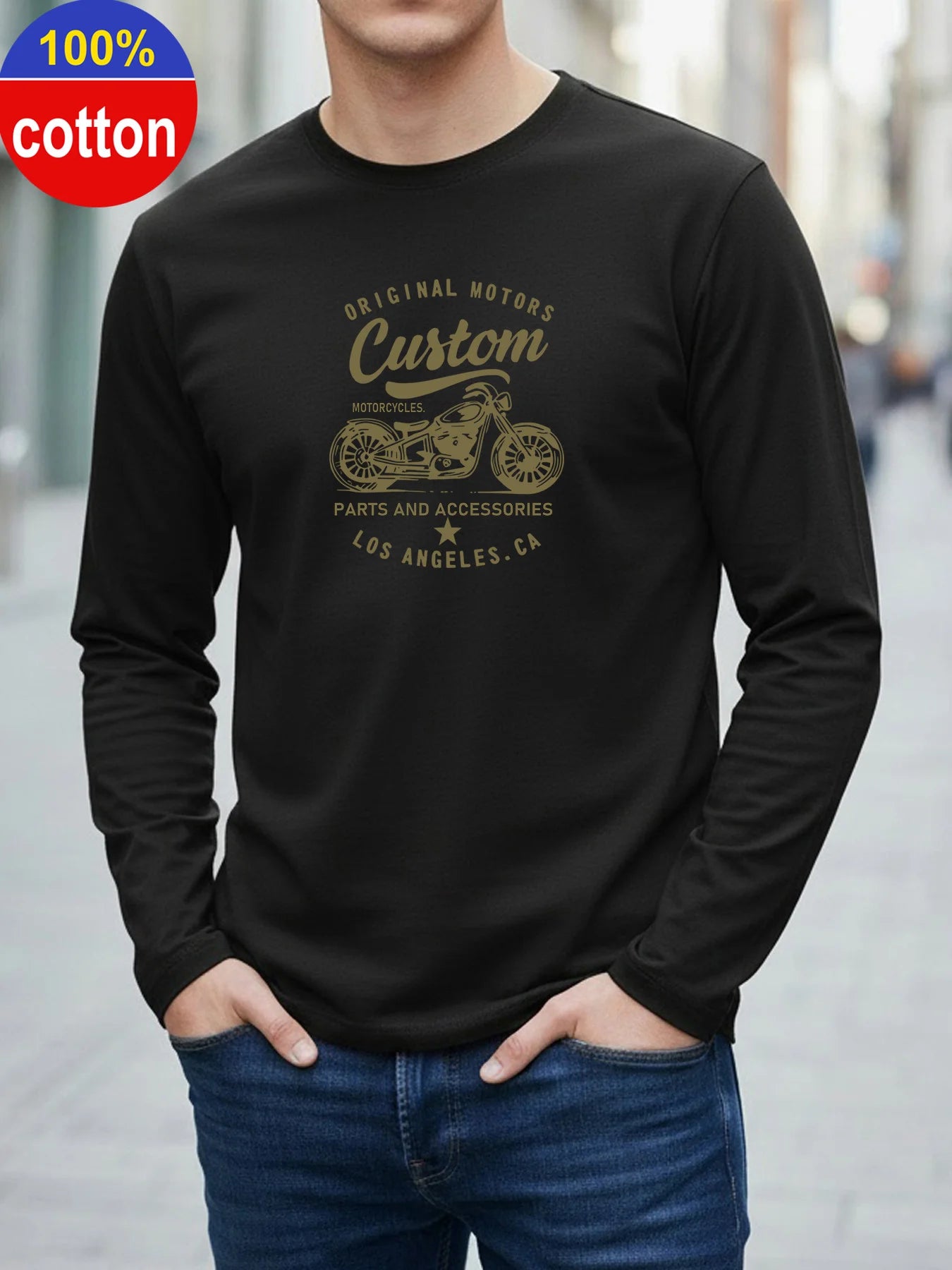 Men's Motorcycle Print Cotton Long Sleeve Tee — MIG & MIK STYLE™