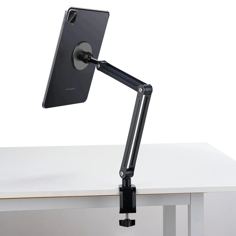 Magnetic Tablet Stand Holder Tablet Desk Mount Adjustable Foldable Tablet Arm Mount with 360° Rotate Base for iPad and iPhones