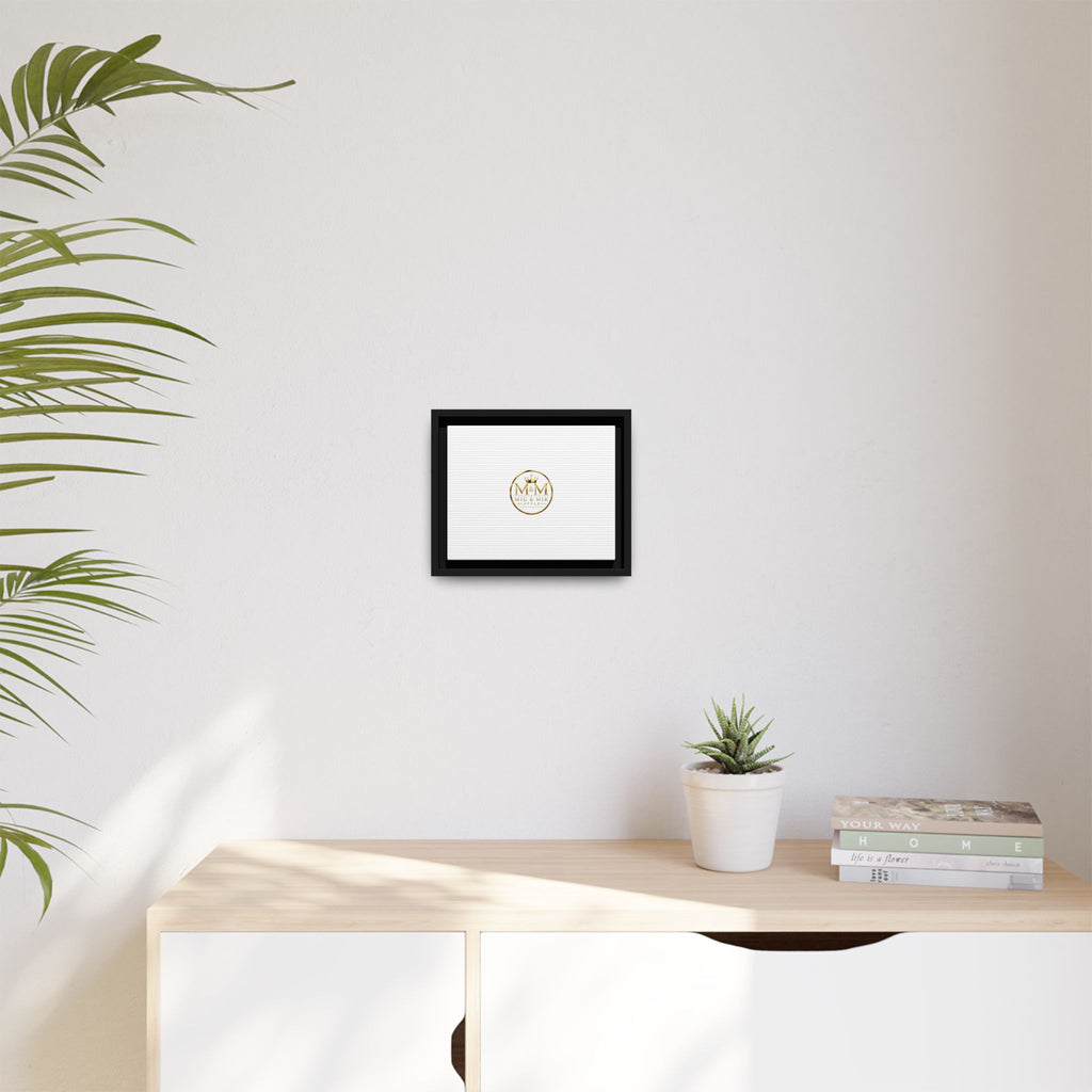 Framed Matte Canvas Print — Gold Mig & Mik Logo Wall Art