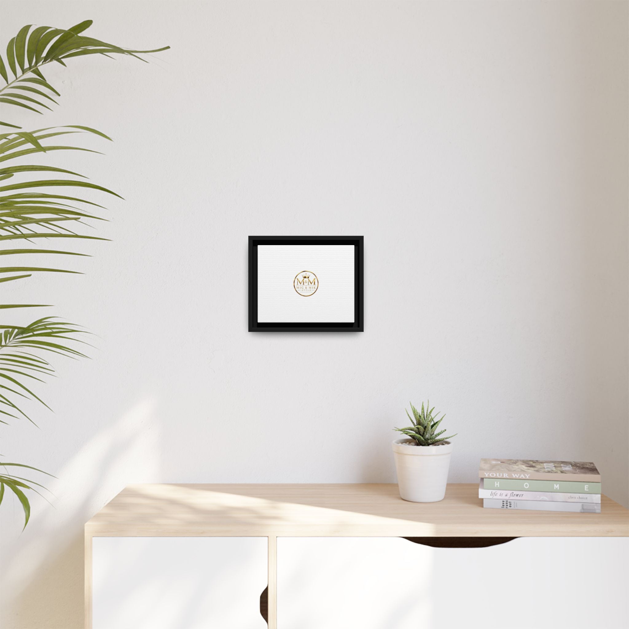Framed Matte Canvas Print — Gold Mig & Mik Logo Wall Art