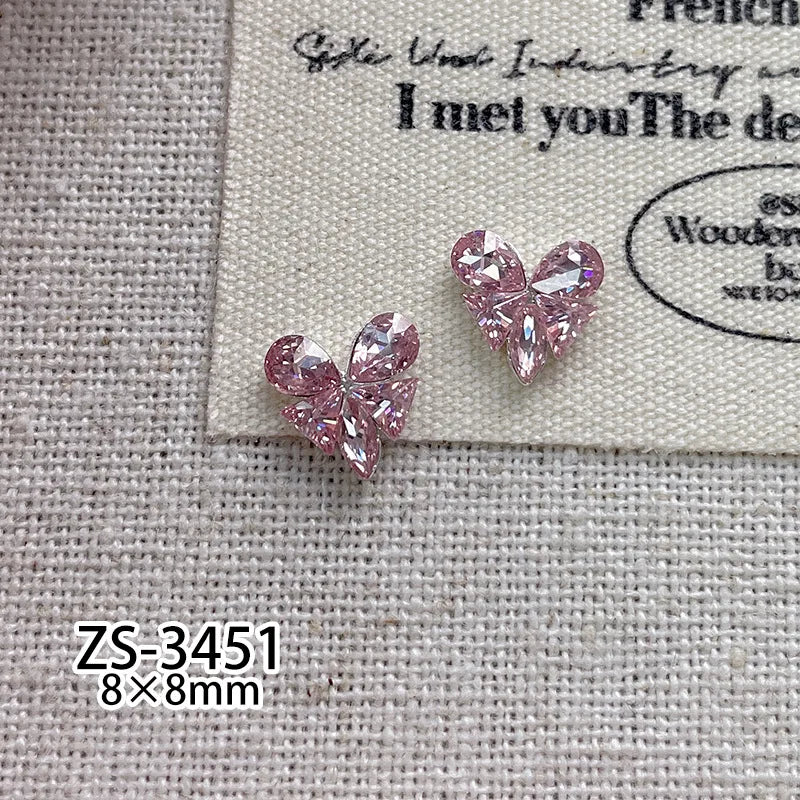 5pcs Crystal Heart-shaped Butterfly Nail Art Charms 3D Diamond Jewelry Parts DIY Manicure Decoation Rhinestones Gems