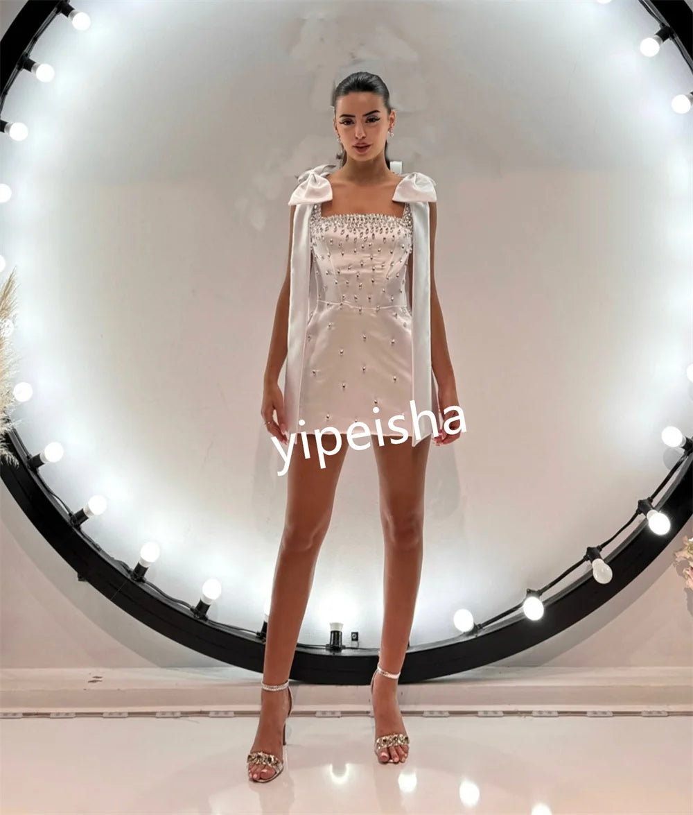 Customized Exquisite Bow Pleat Rhinestone A-line Square Neck Short Dresses Quinceanera  Matching Intricate Sizes Available Spark