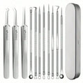 8Pcs Stainless Steel Acne Removal Tool Set  Blackhead Tweezers & Pimple Needle Kit With Storage Case