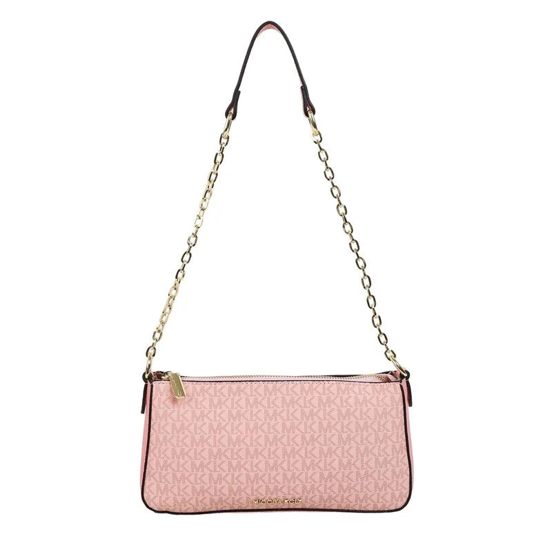Sleek Monogram Print Handbag, Timeless Chain Strap Design with Clean, Modern Lines Polished Patterned Shoulder Bag
