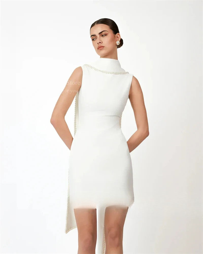 MIG & MIK STYLE™ Elegant Pearl Shawl Mini Wedding Dress