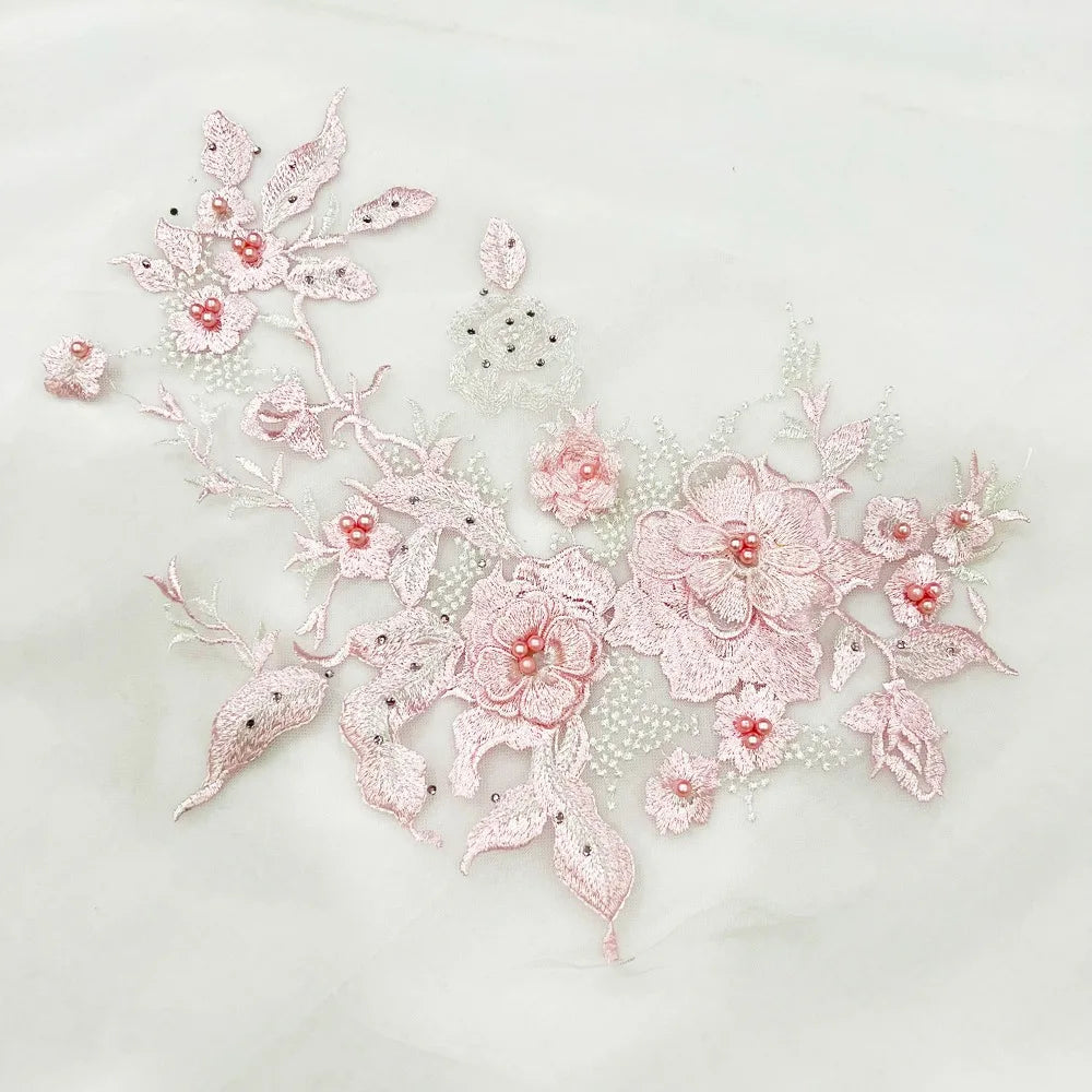 3D Flowers 3D Embroidered Patches Colorful Sequined Flower Lace Sewing On Patches Elegant Multi-functional Beaded Lace Applique