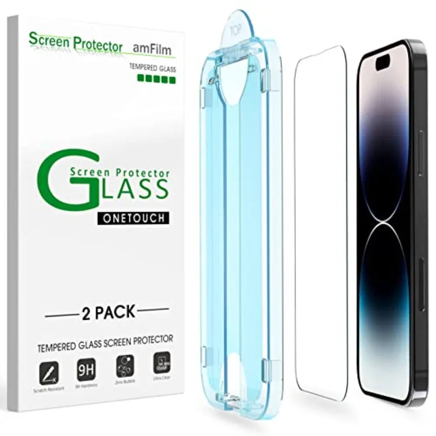 Uto-Lignmnt Ontouh or Iphon 14 Pro Mx [6.7''] Screen Protector, Tempered Glass, 30 Seconds Installation, Ul R, S Rinly, Anti-Scratch 2 Pk