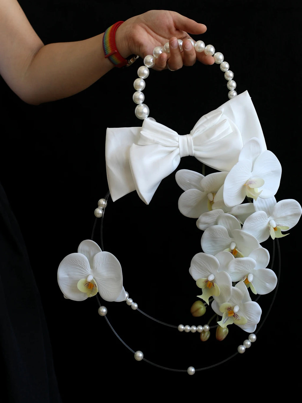 White  Orchid Pearl Bridal Bouquet Artificial Flower Handheld Wedding Photography Studio Props Fashion  Design