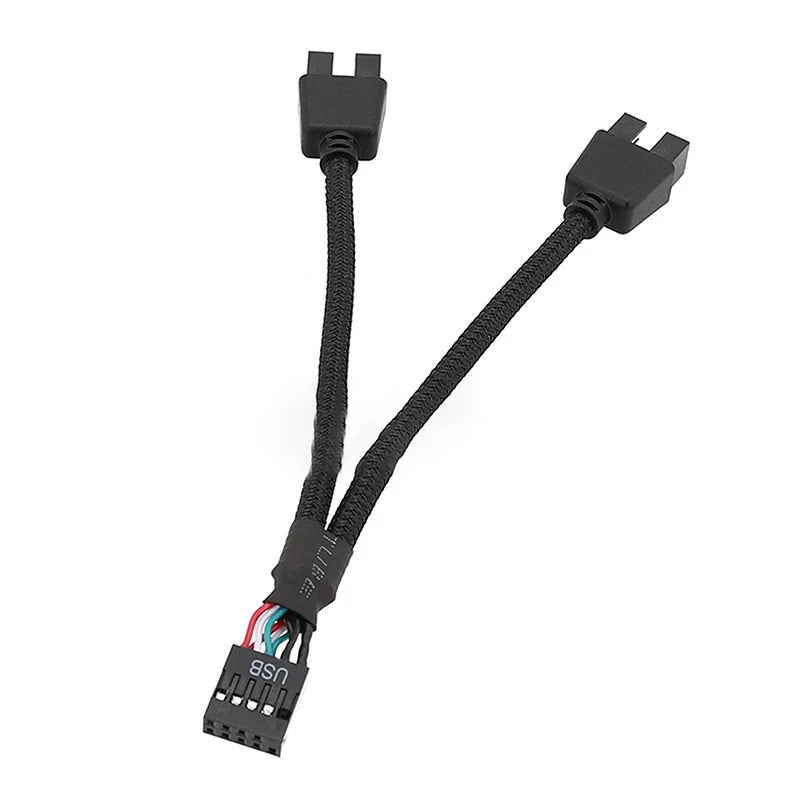Motherboard USB2.0 9-pin To Dual 9-pin One-to-two 9PIN To Dual 9USB Shielded Wire Mesh Black And White
