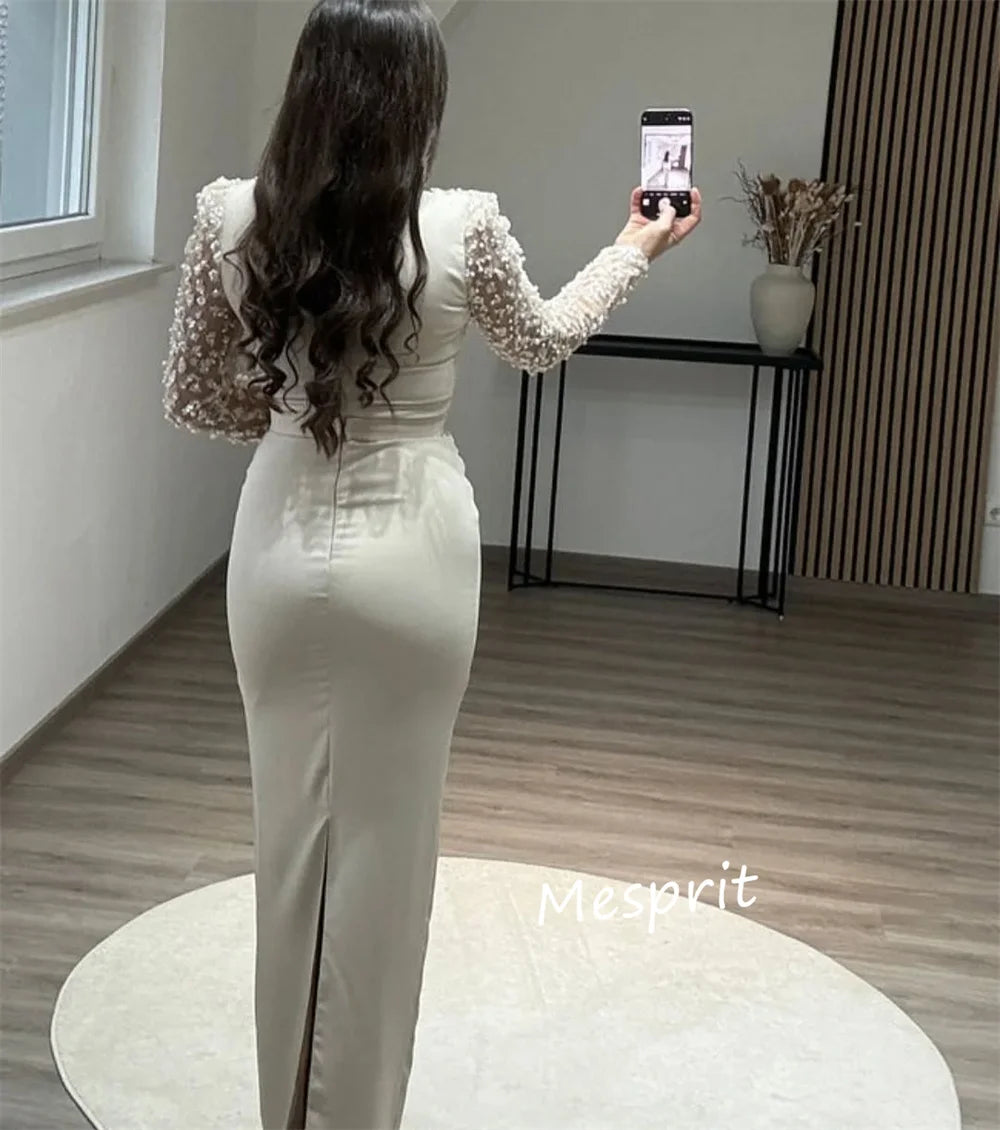 Customized Unisex Jersey Sequined Beading Column O-Neck Long Dresses Bespoke Occasion Dresses Formal
