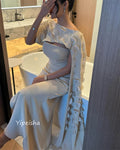 Customized Modern Style O-Neck A-line Beading Sequined Appliques Ankle-Length Satin Bespoke Occasion Dresses Evening