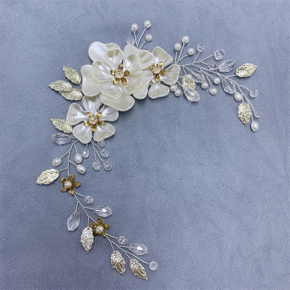 Handmade Fashion Crystal Flower Hair Vine Headband Pearl Hairband Bridal Wedding Hair Accessories Jewelry Hair Vine Headband
