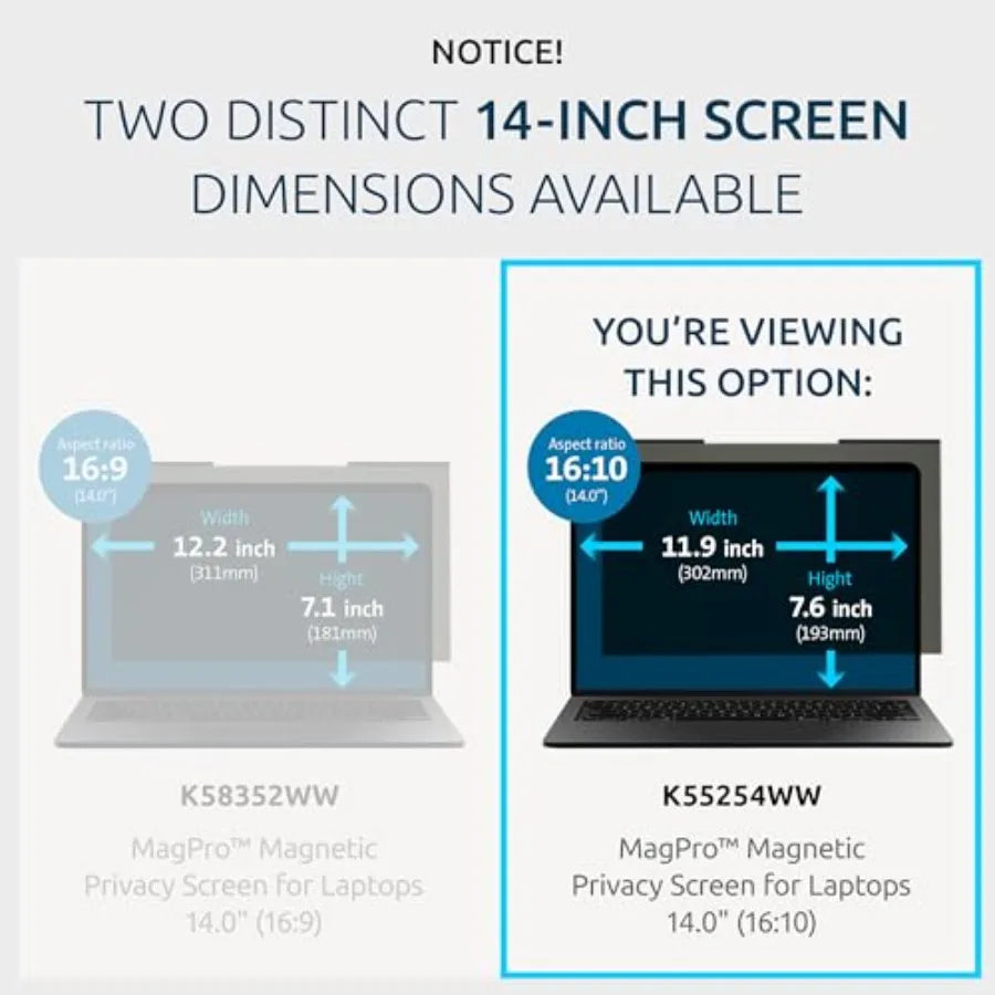 14 inch laptop privacy screen for office use, magnetic aluminum frame, black, removable 16:10 design with anti-glare and blue l