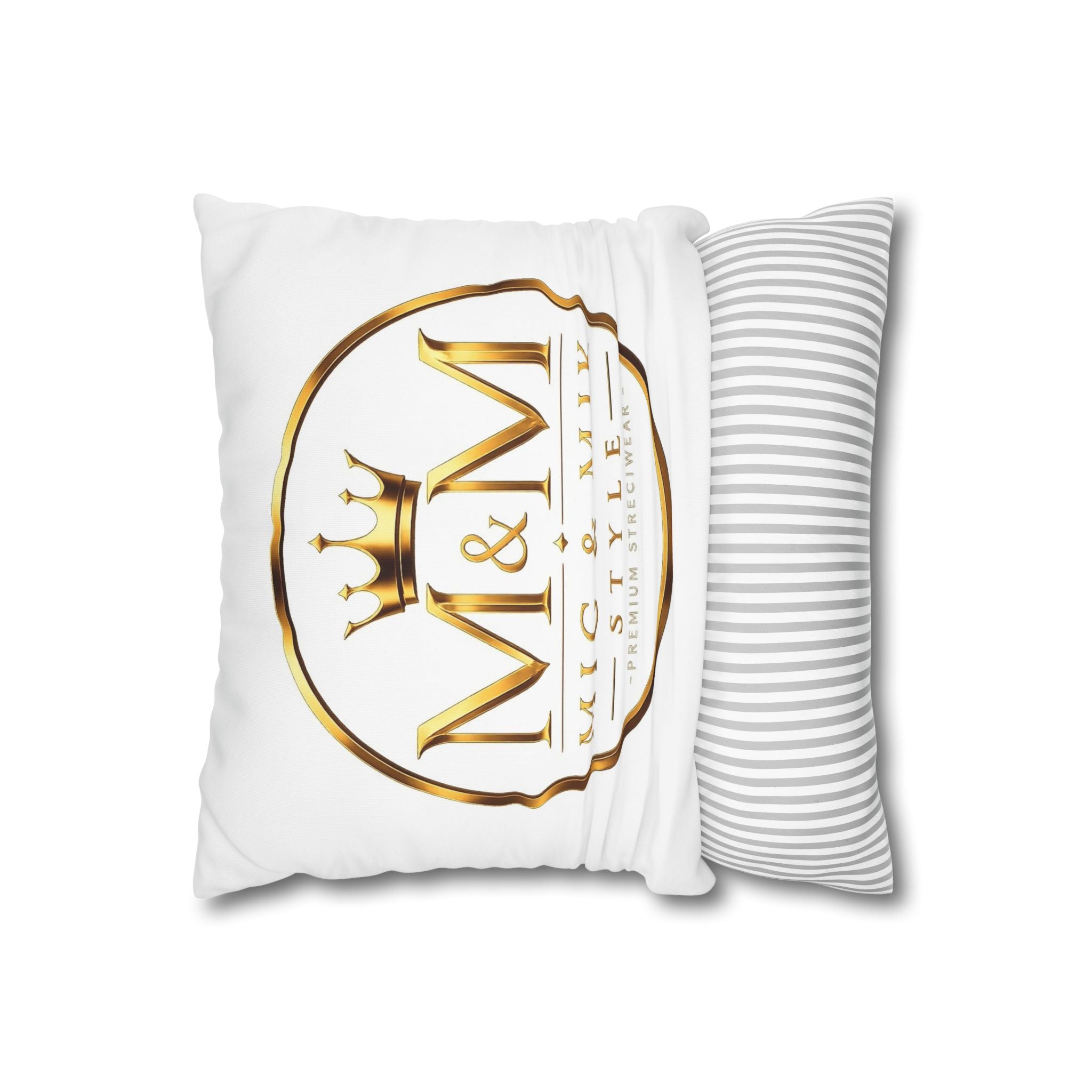 M&M Mig & Mik Gold Crown Decorative Pillowcase — Square Poly Canvas Throw Pillow Cover