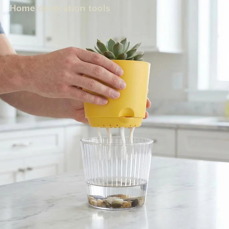 Transparent Self Watering Pot For Hydroponic Plants with Drainage Hole Desktop Flower Planter for Office Home