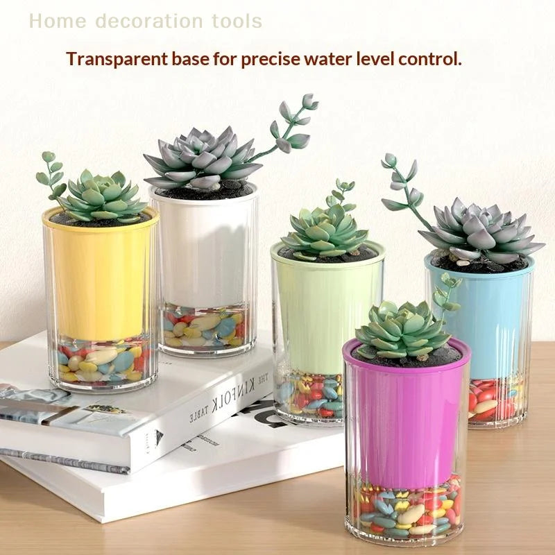 Transparent Self Watering Pot For Hydroponic Plants with Drainage Hole Desktop Flower Planter for Office Home
