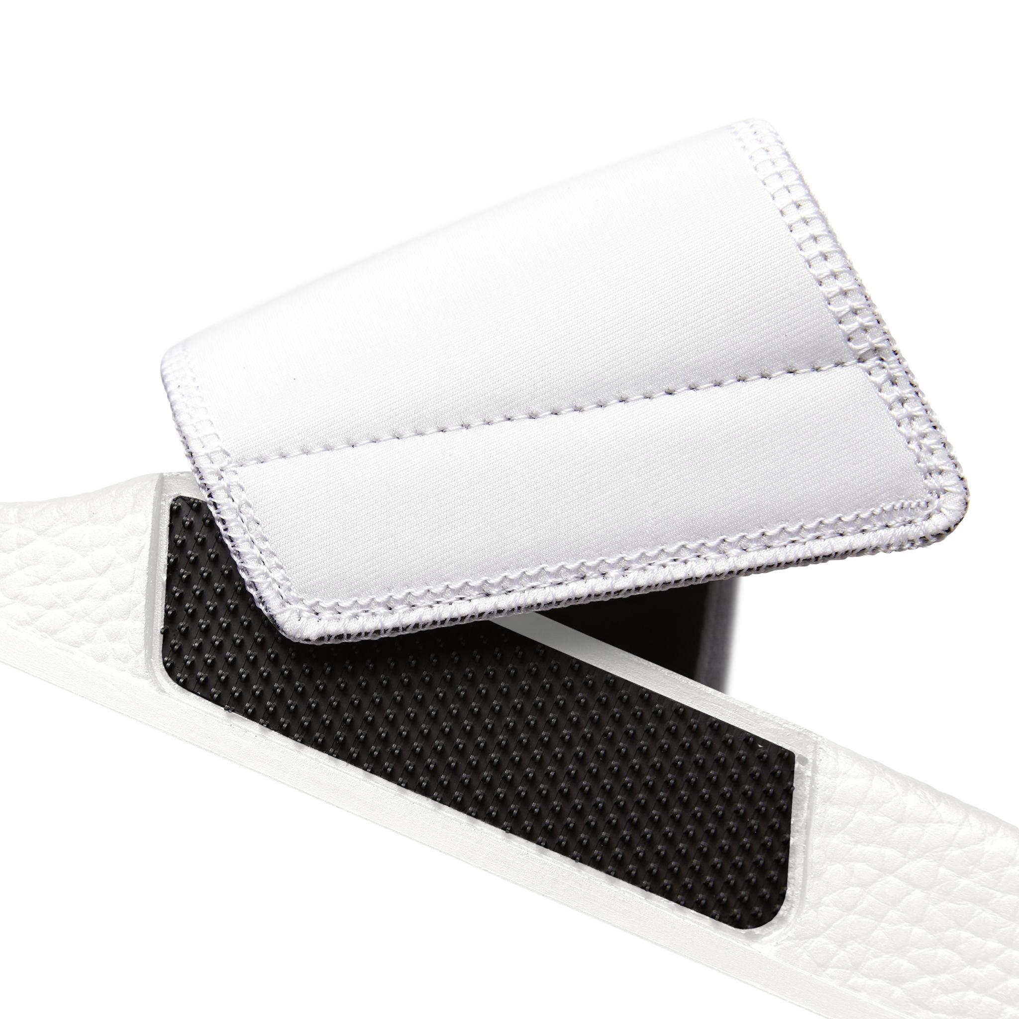 Women's Removable-Strap Sandals — White Slide Sandals with Gold Emblem