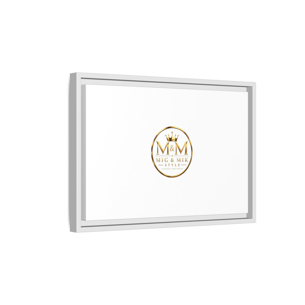 Framed Matte Canvas Print — Gold Mig & Mik Logo Wall Art