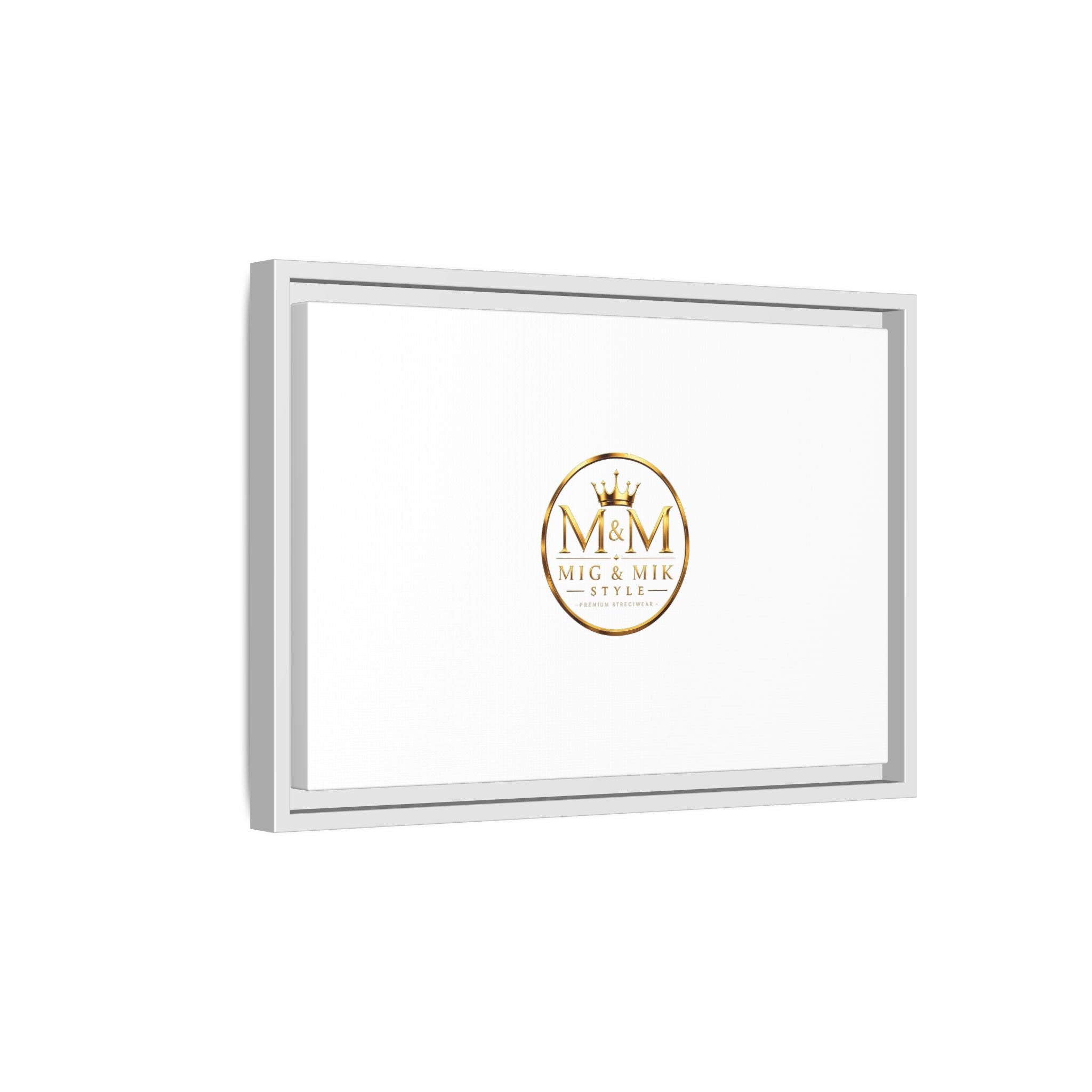 Framed Matte Canvas Print — Gold Mig & Mik Logo Wall Art