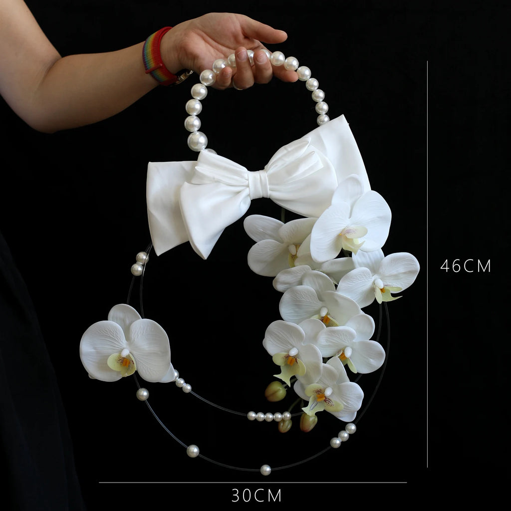 White  Orchid Pearl Bridal Bouquet Artificial Flower Handheld Wedding Photography Studio Props Fashion  Design