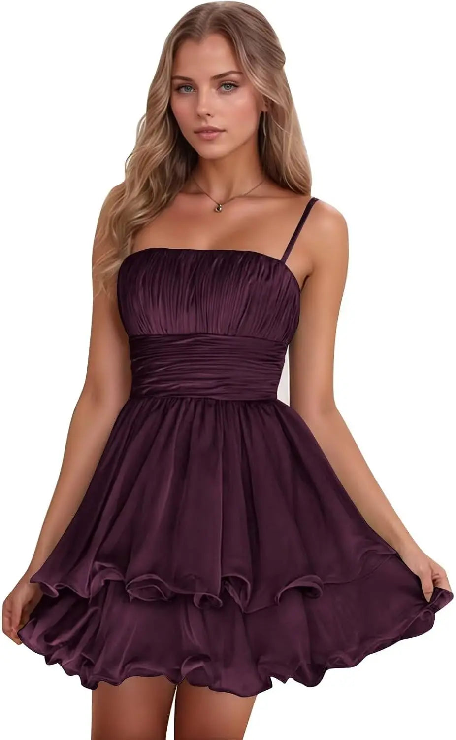 Sexy Women's Short Homecoming Dress 2026 Ruffle Square Neck Bridesmaid Mini Prom Chiffon Cocktail Gown Graduation Party Wear