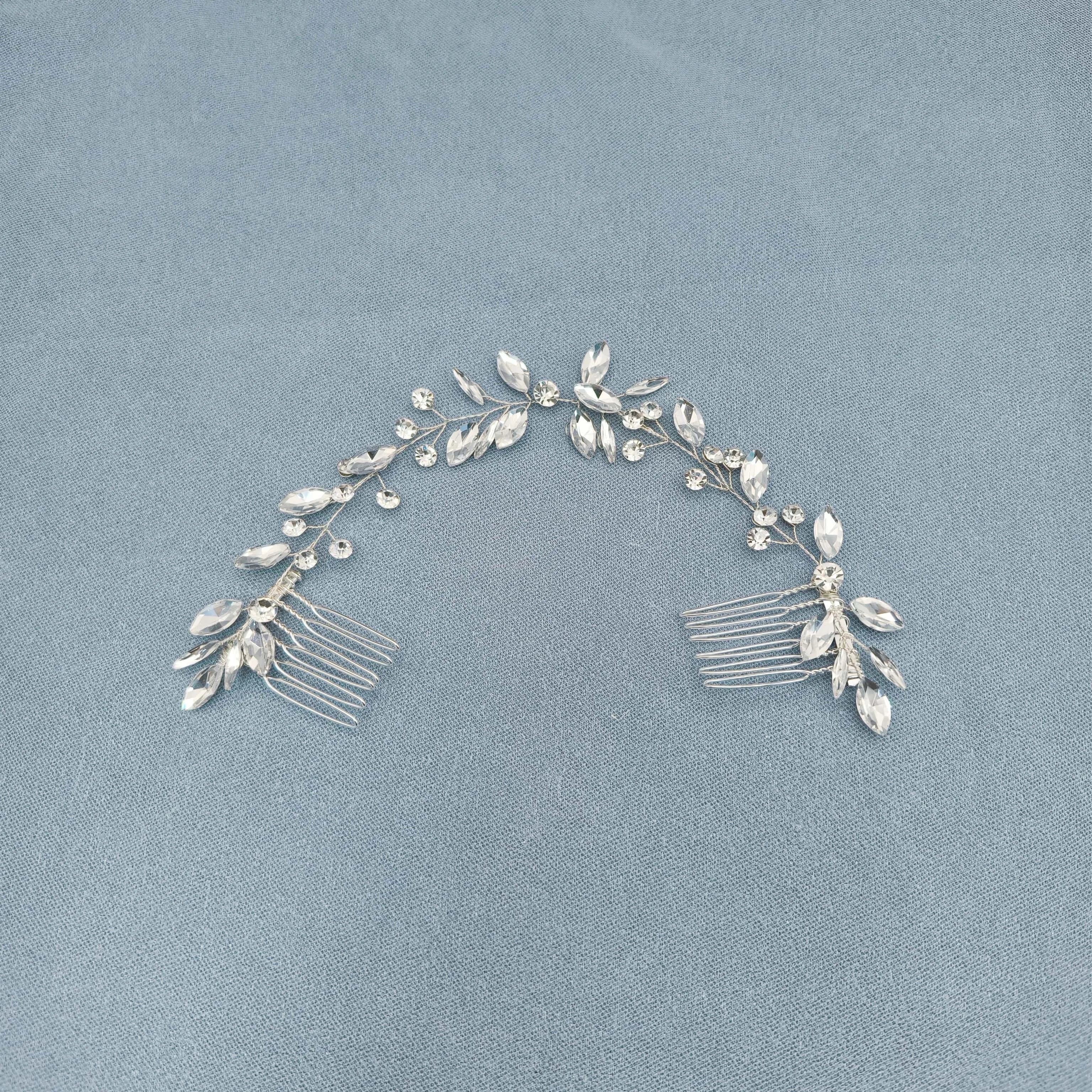 Handmade Fashion Crystal Flower Hair Comb Clip Rhinestone Leaf Hairpin Bridal Wedding Hair Accessories Jewelry Hair Comb Clip