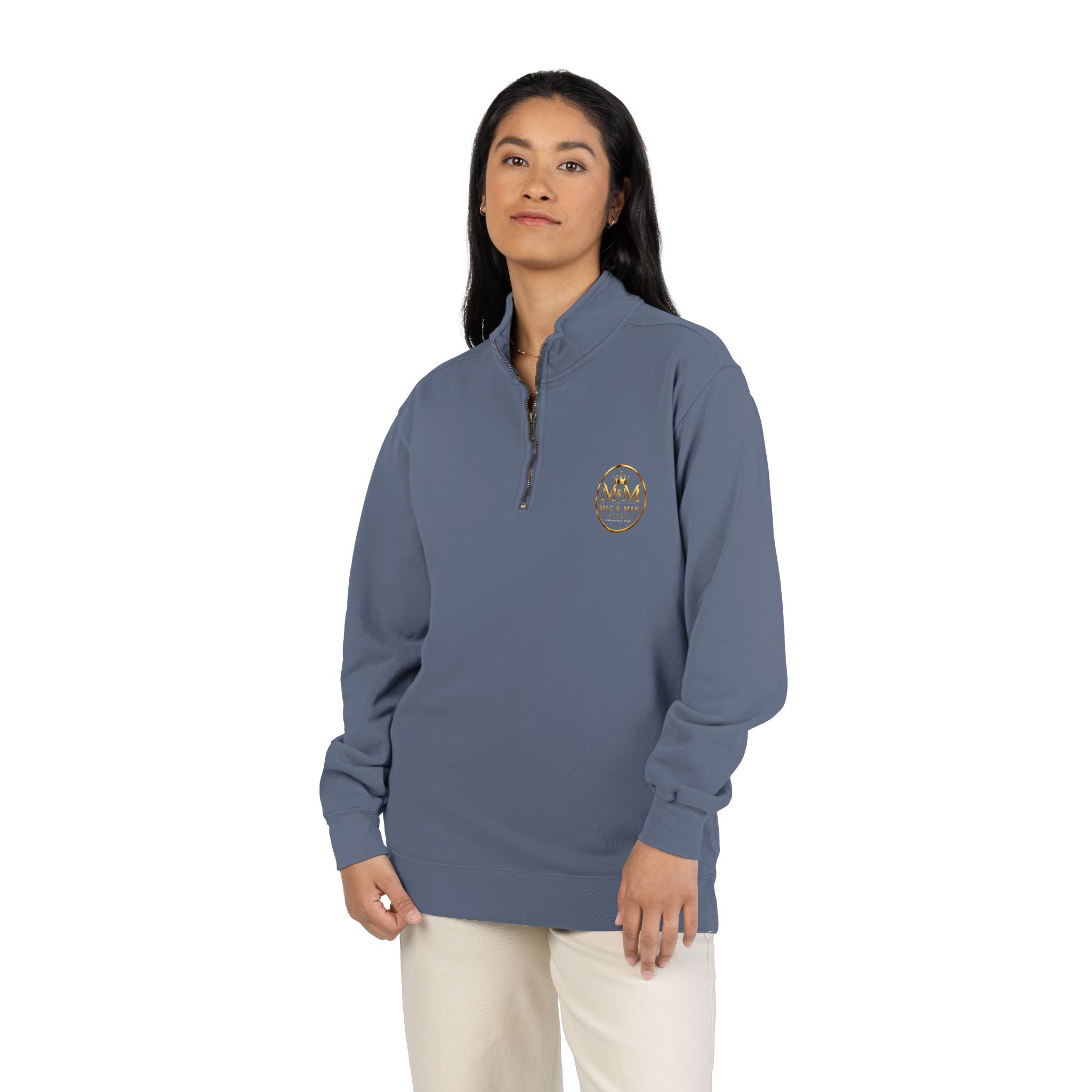 Quarter-Zip Sweatshirt — Gold Crown Logo Crewneck (Emblem Front & Back)