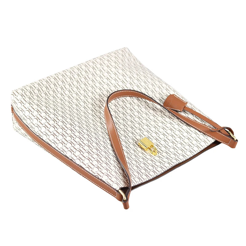 CH Brand Women Bucket Bag 2026 New Retro Monogram Print Shoulder Crossbody Bag Fashion Large Capacity Lock Decor Handbag