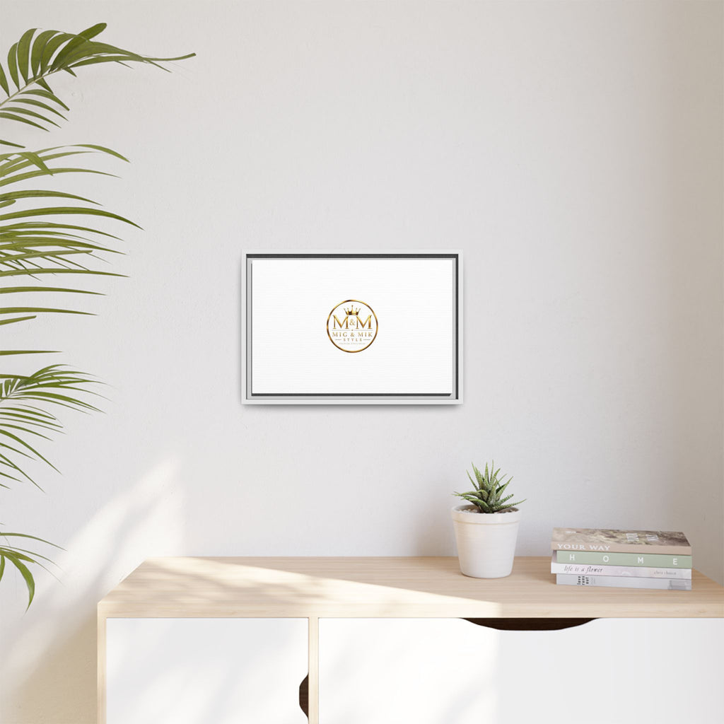 Framed Matte Canvas Print — Gold Mig & Mik Logo Wall Art