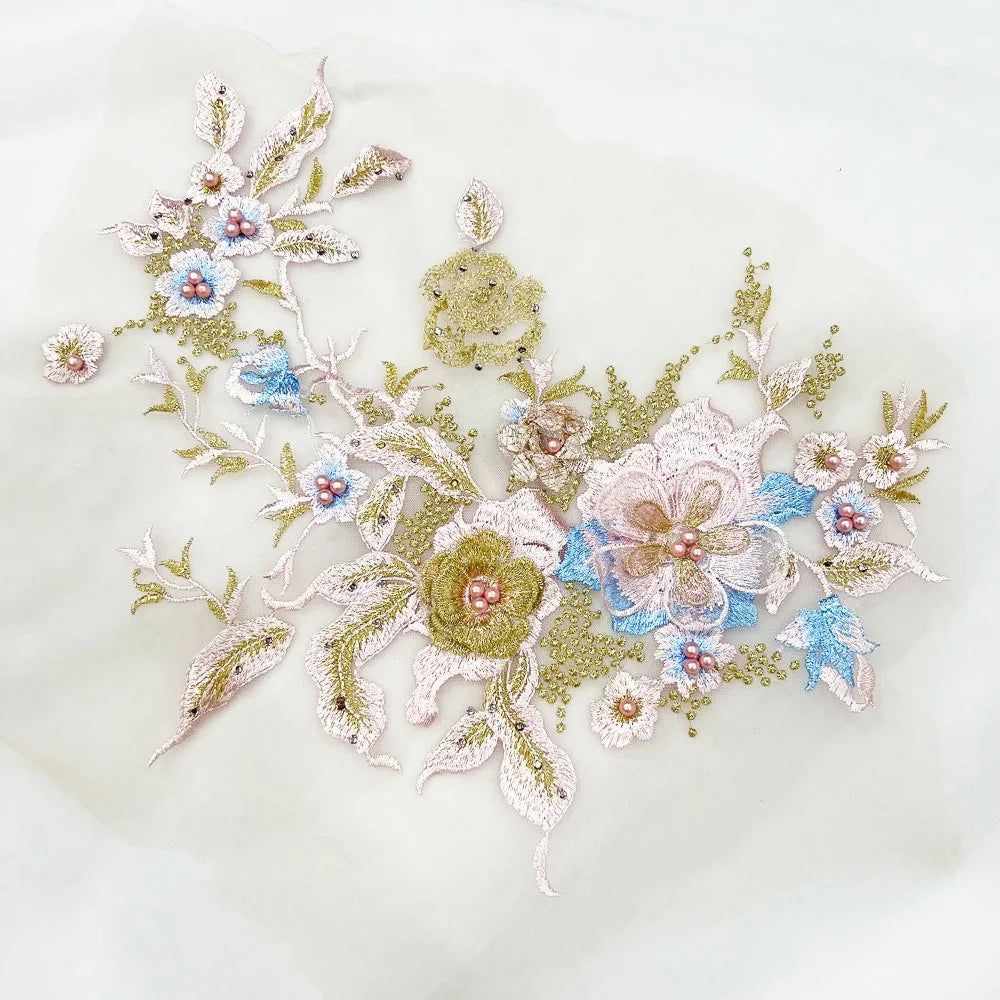 3D Flowers 3D Embroidered Patches Colorful Sequined Flower Lace Sewing On Patches Elegant Multi-functional Beaded Lace Applique