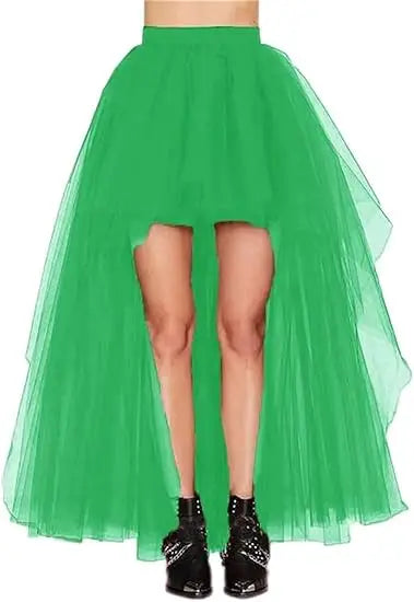 Women's High Low Tulle Skirt Black Swallowtail Gauze High Waist   Tutu Long Party Petticoat Casual Style Punk Goth Carnival