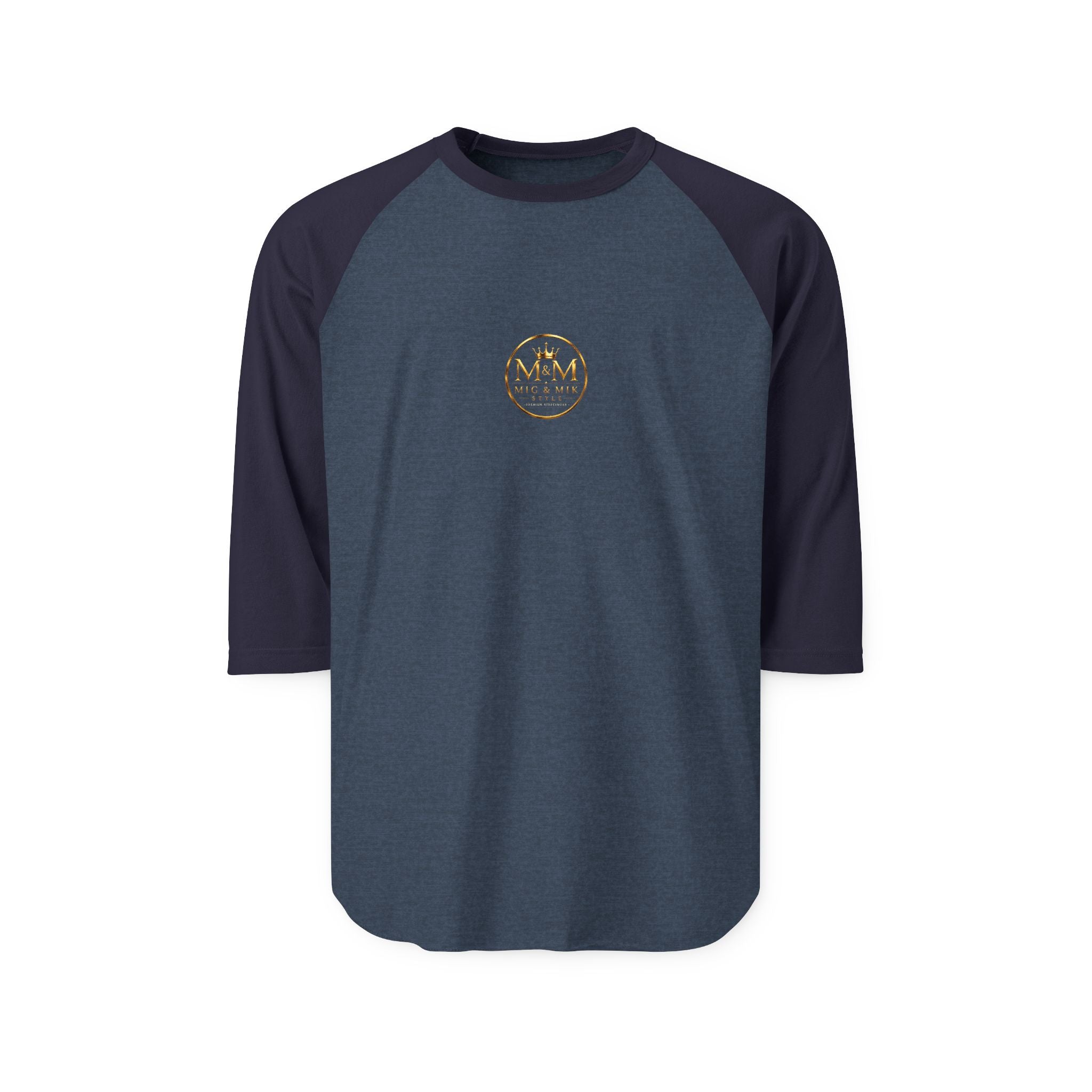 MIG & MIK STYLE Gold Crown Vintage Emblem Raglan Shirt | Premium 3/4 Sleeve Baseball Tee