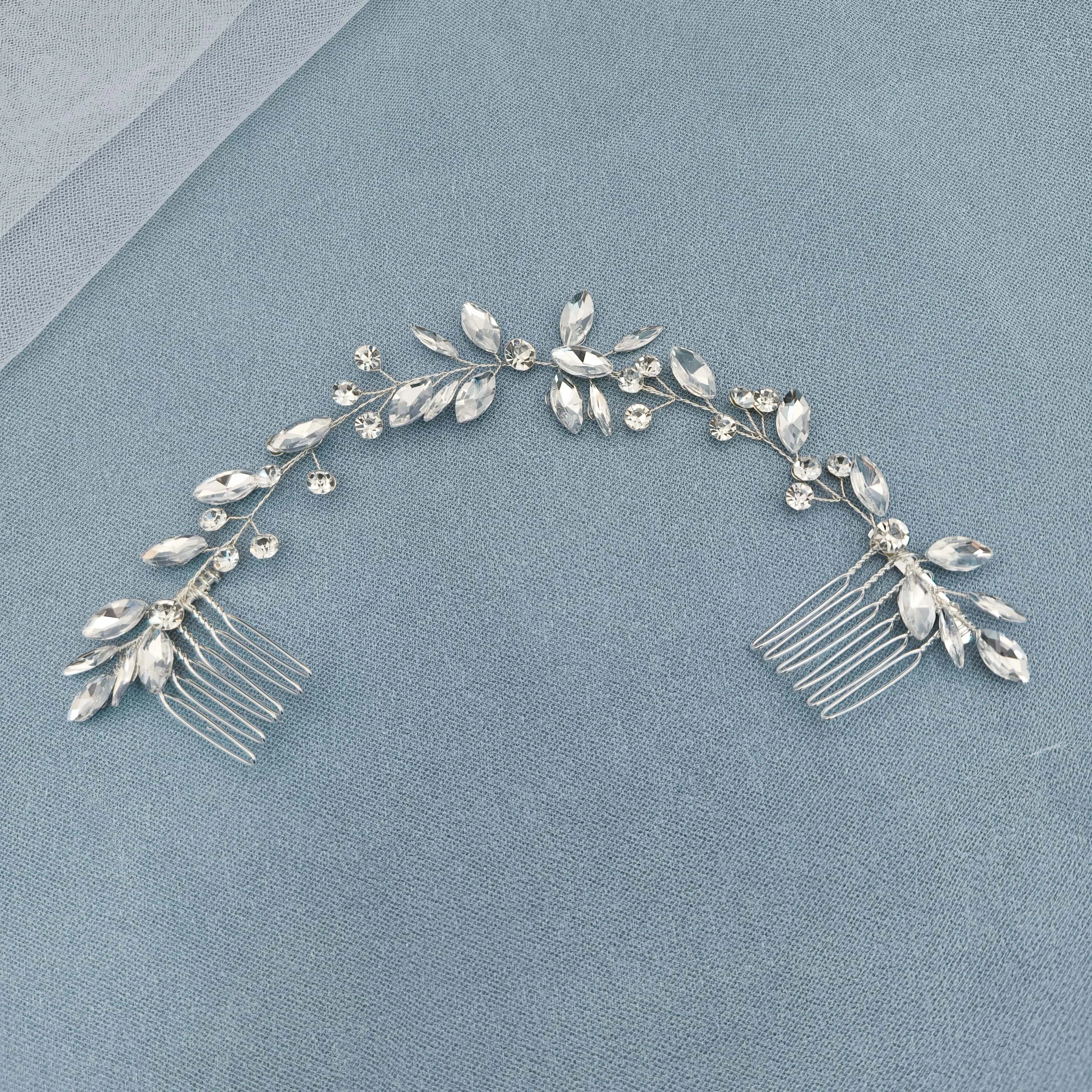 Handmade Fashion Crystal Flower Hair Comb Clip Rhinestone Leaf Hairpin Bridal Wedding Hair Accessories Jewelry Hair Comb Clip