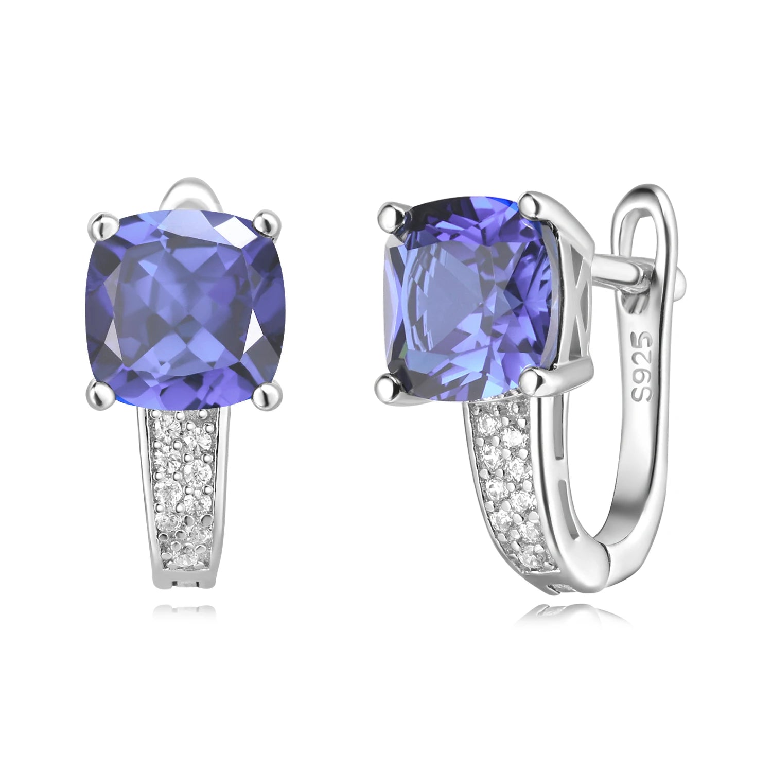 Potiy Cushion Created Sapphire Nano Emerald Tanzanite  Hoop Earrings 925 Sterling Silver for Women Daily Party Jewelry sets gift