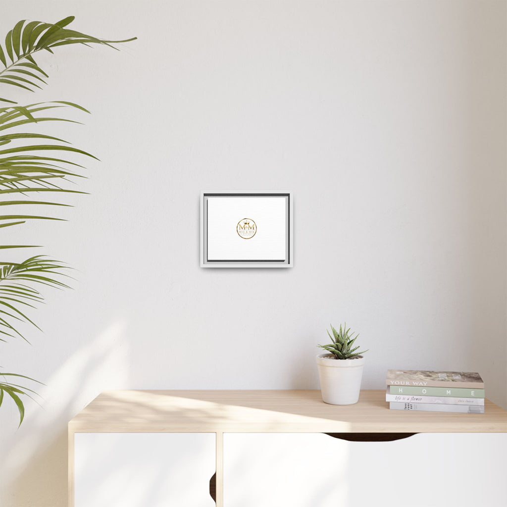 Framed Matte Canvas Print — Gold Mig & Mik Logo Wall Art
