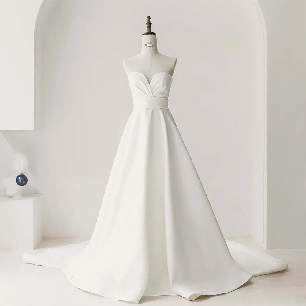 International Elegant Wedding Gown For Bride 2025 Customized A-line Strapless Wedding Dress Lace Vestido De Novia QD06236