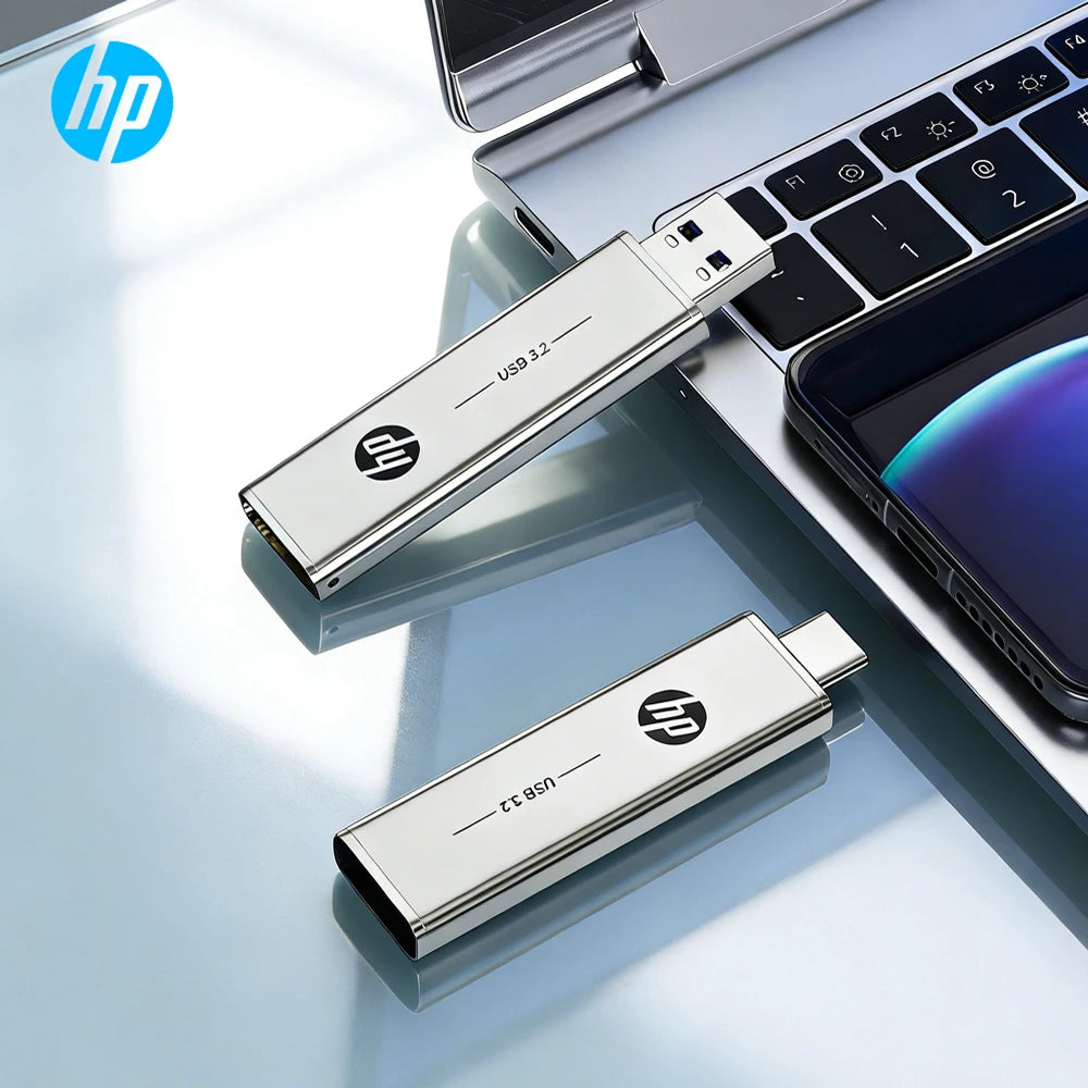 HP USB 3.2 Type-C Dual Interface Metal Flash Drive High Speed Pen Drive 100MB/s 64GB 128GB 256GB Jump Drive for iphone 15/16/17