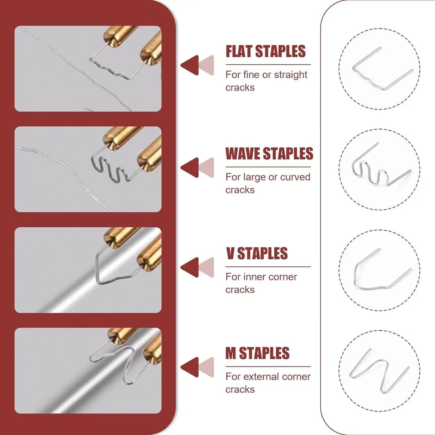 600Pcs Plastic Welding Staples 6 Types Hot Staples for Auto Plastic Repair Architectural Modelling Toy Manufacturing 100Pcs/Type