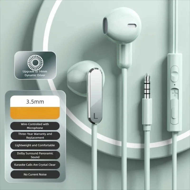 USB Type C Headphones HiFi Bass Stereo Volume Control Wired Earphones 3.5mm Gaming Headsets For iPhone 17 Samsung Galaxy XiaoMi