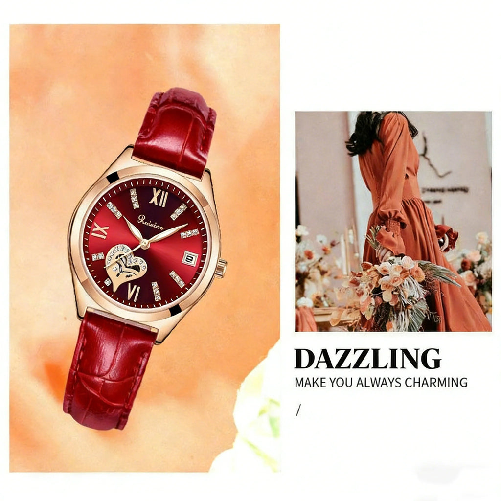 RUIXINE Women Watches Luxury Classic Stylish Dress Quartz Watch Slim Case Elegance Leather Strap Wristwatch