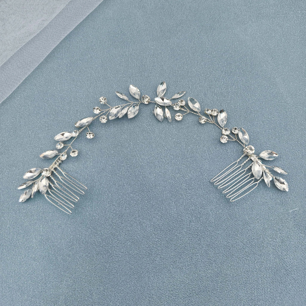 Handmade Fashion Crystal Flower Hair Comb Clip Rhinestone Leaf Hairpin Bridal Wedding Hair Accessories Jewelry Hair Comb Clip