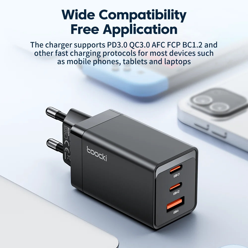 Toocki 67W GaN USB C Charger Quick Charge QC4.0 PD 3.0 Type C Charger For iPhone 14 13 12 Pro ipad Xiaomi Samsung Huawei Tablets