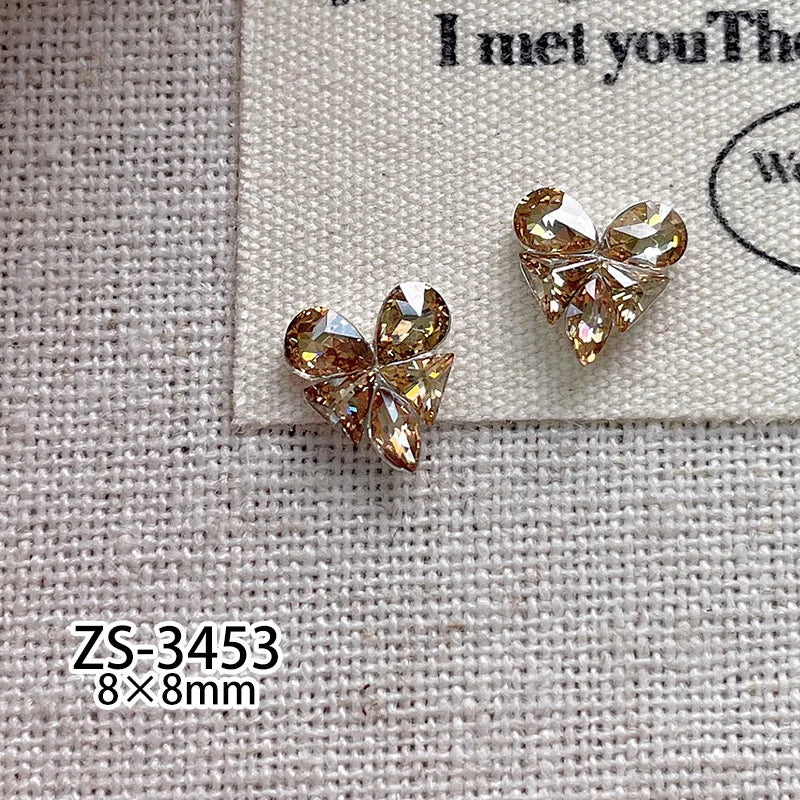 5pcs Crystal Heart-shaped Butterfly Nail Art Charms 3D Diamond Jewelry Parts DIY Manicure Decoation Rhinestones Gems