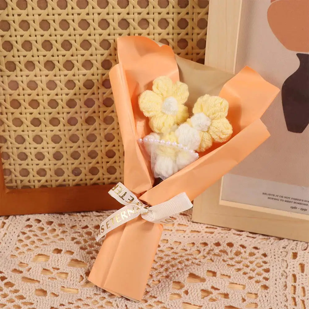 Fake Flowers Crochet Flowers Knitted Flower Hand Woven Artifiical Folwer Bouquet Sweet Funny Artificial Flower Potted Plant