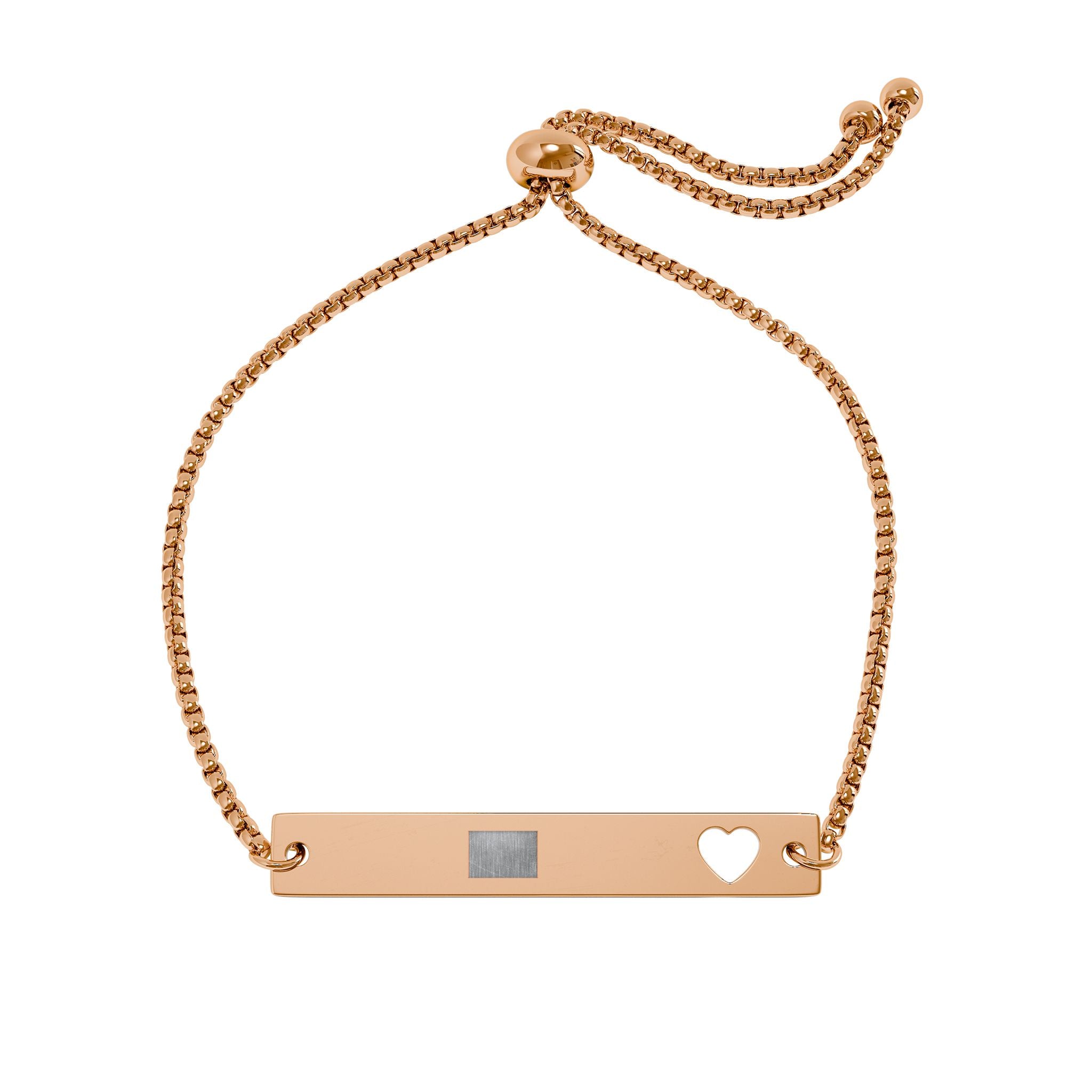 Engravable Heart Cutout Bar Bracelet — Adjustable Rose/Gold Personalized Jewelry