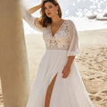 MIG & MIK STYLE™ Plus Size Lace A-Line Wedding Gown with 3/4 Sleeves