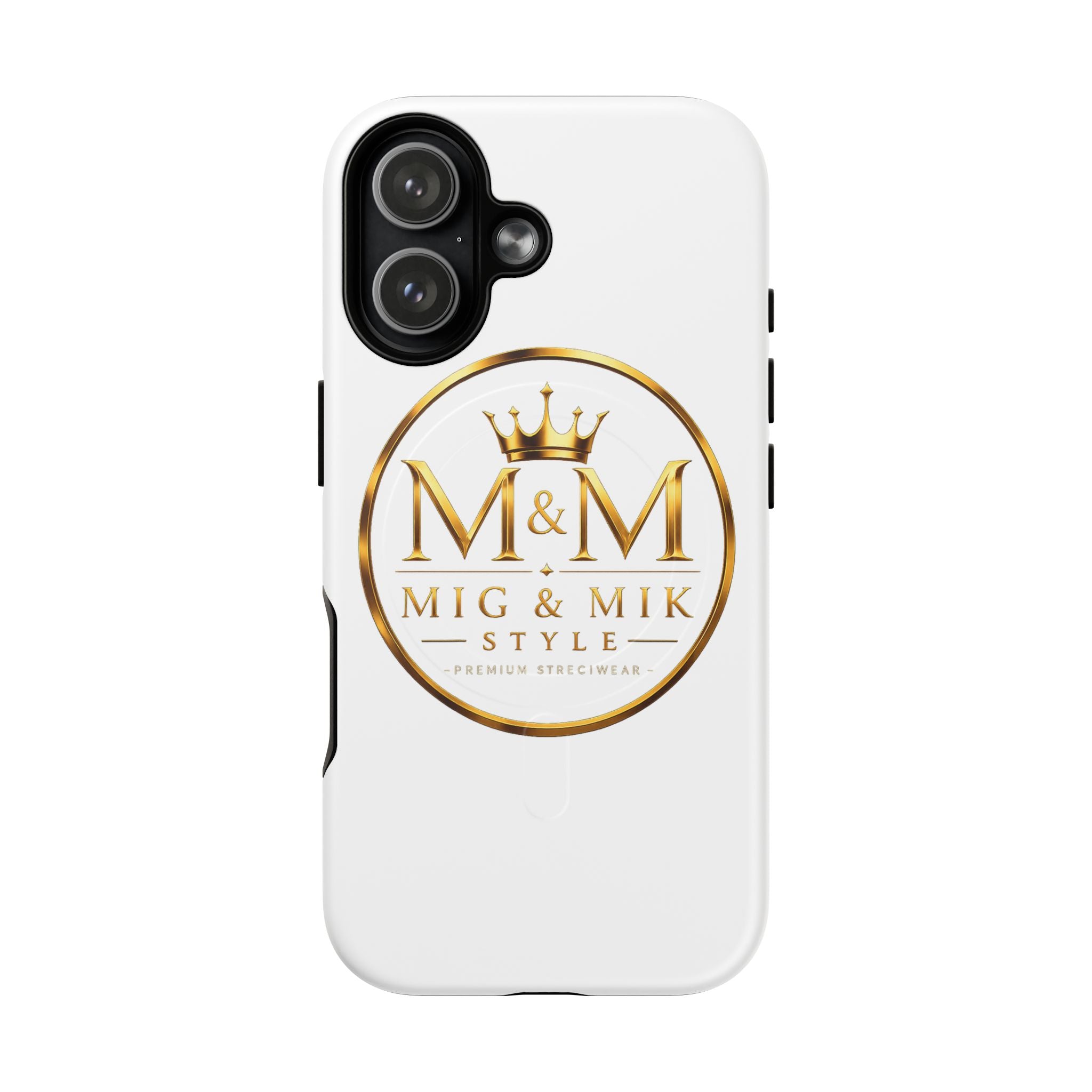 MIG & MIK STYLE Luxury Gold Logo Phone Case – White Signature Edition